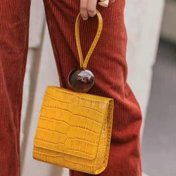

Crocodile Pattern Small Square Bag For Women Vintage Acrylic Round Bead Mini Flap Box Bags Solid Casual Wild Clutch Bag Ladies