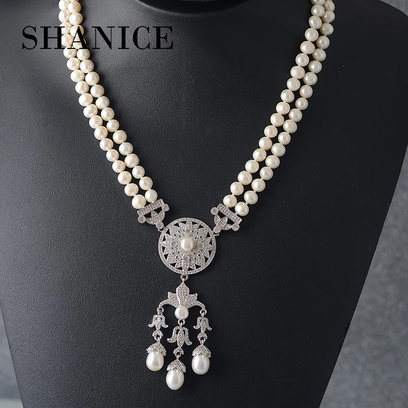 

SHANICE Big Freshwater Pearl pearl necklace With CZ Pendant Jewelry long adjustable Chain Statement Necklace For Women