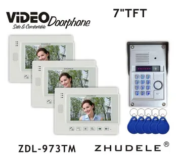 

ZHUDELE Top Quality 7"Video Door Phone Intercom System with Recording function, FRID Panel Metal Camera Waterproof Cover 1V3