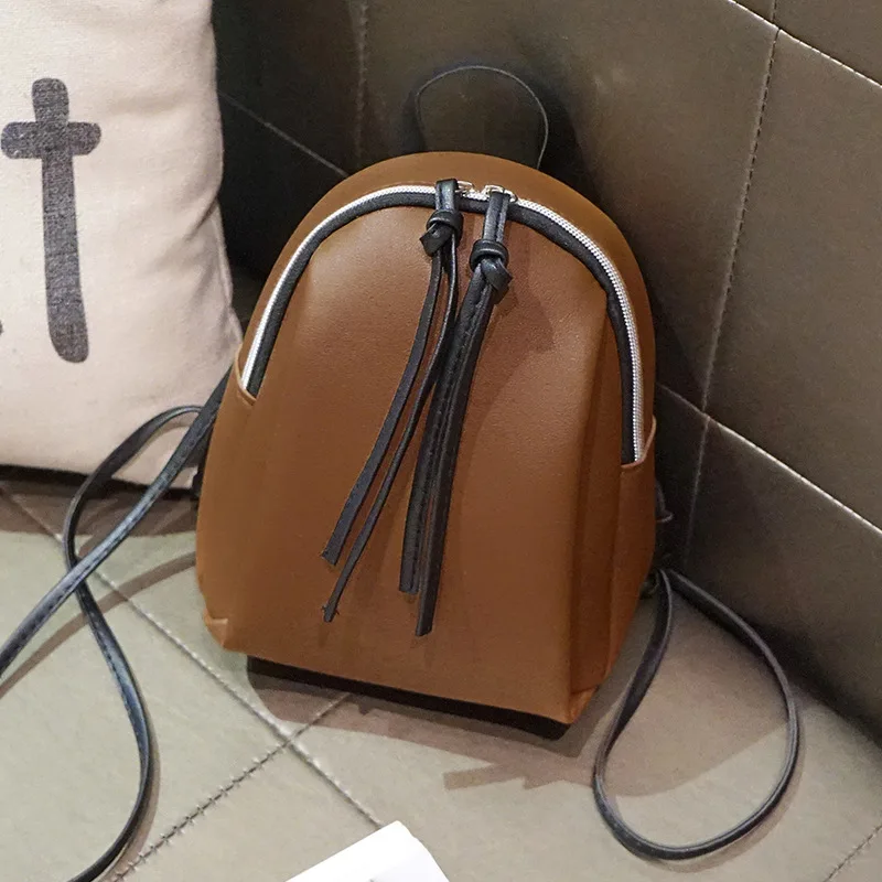 Винтажный мини-рюкзак кожаный Pu Маленький рюкзак женский на молнии с кисточками школьные сумки для девочек-подростков женские Mochila Mujer - Цвет: brown
