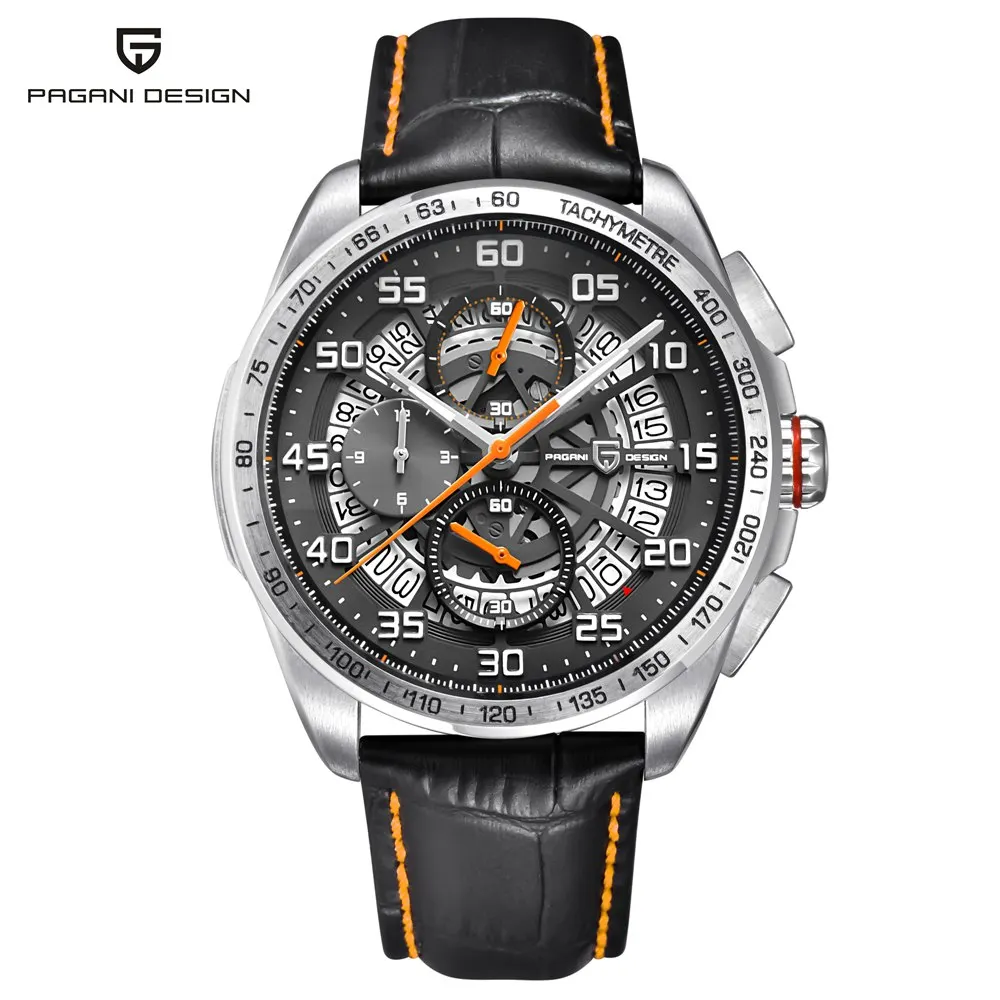 Reloj Hombre, PAGANI Дизайн, Топ бренд, роскошные часы для мужчин, спортивные, с хронографом, кварцевые, водонепроницаемые часы, Relogio Masculino - Цвет: leather orange