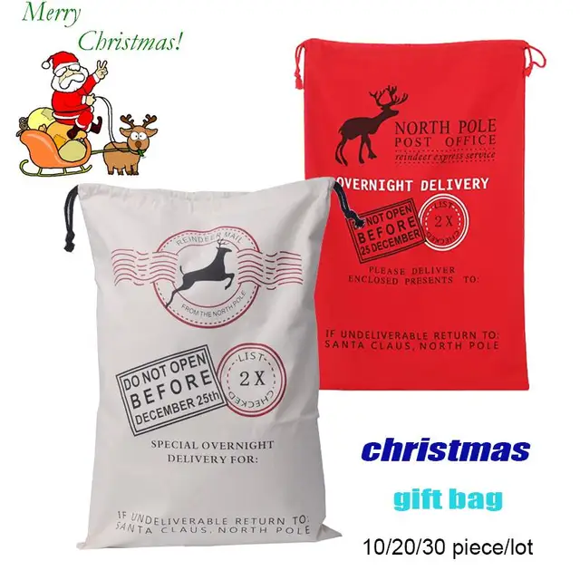 Online Shop Christmas Canvas Drawstring Bags Christmas Cotton Bag ...