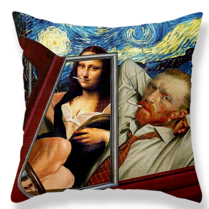 Картины маслом Ван Гога Стиль хлопковая льняная Наволочка на подушку размером 45*45 см Мона Лиза Подушка Чехол для дивана автомобильное кресло подарок Cojines