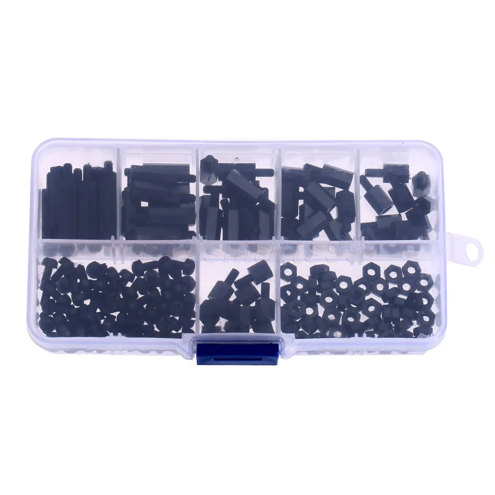 

180pcs/Set Black Plastic M3X6/8/10/12/15/20mm Nylon M/F Hex Threaded Spacer Screws Nut Assortment Kit Standoff Accessories w/Box