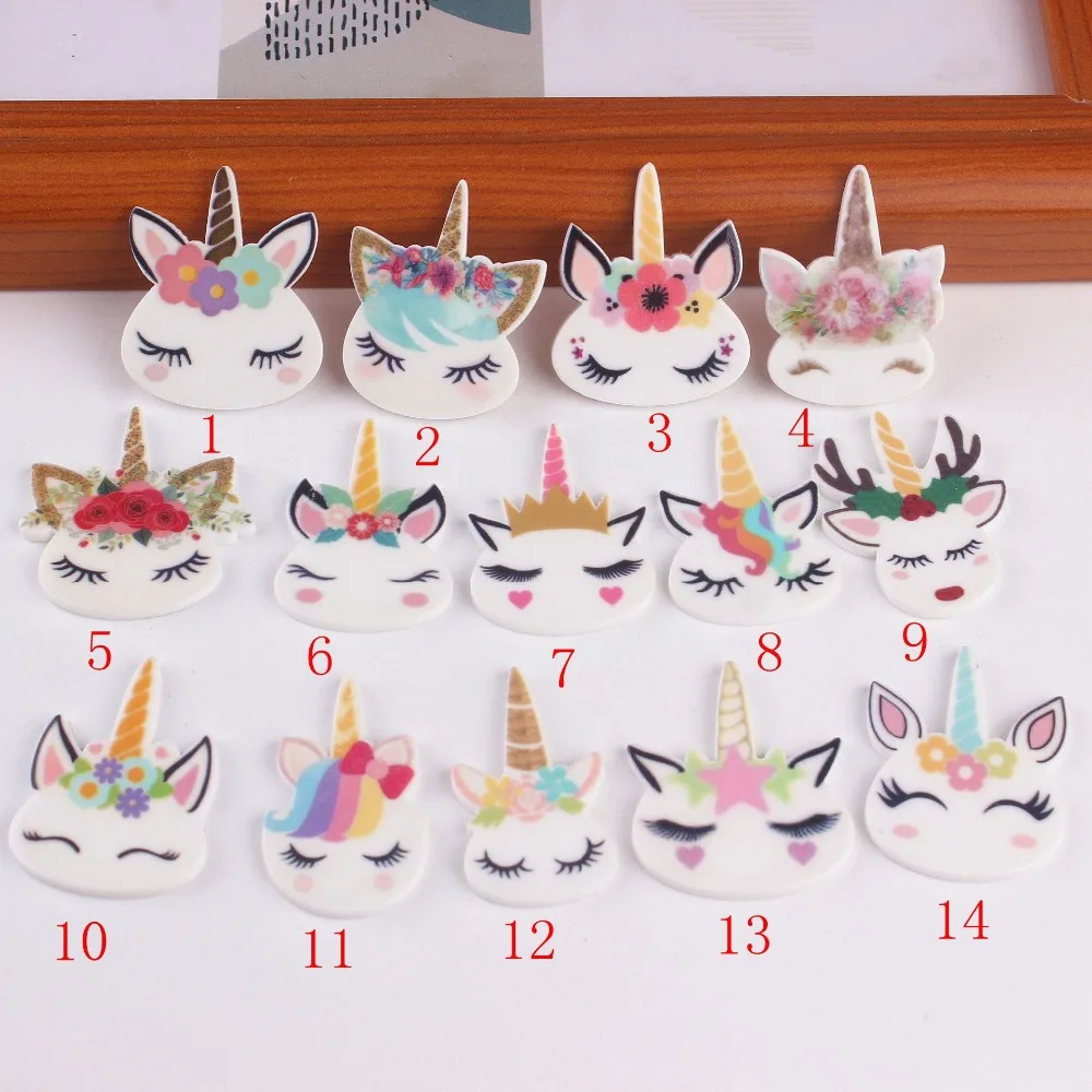 

30 pieces/lot planar resin cute unicorn head kawaii resin cabochons accessories