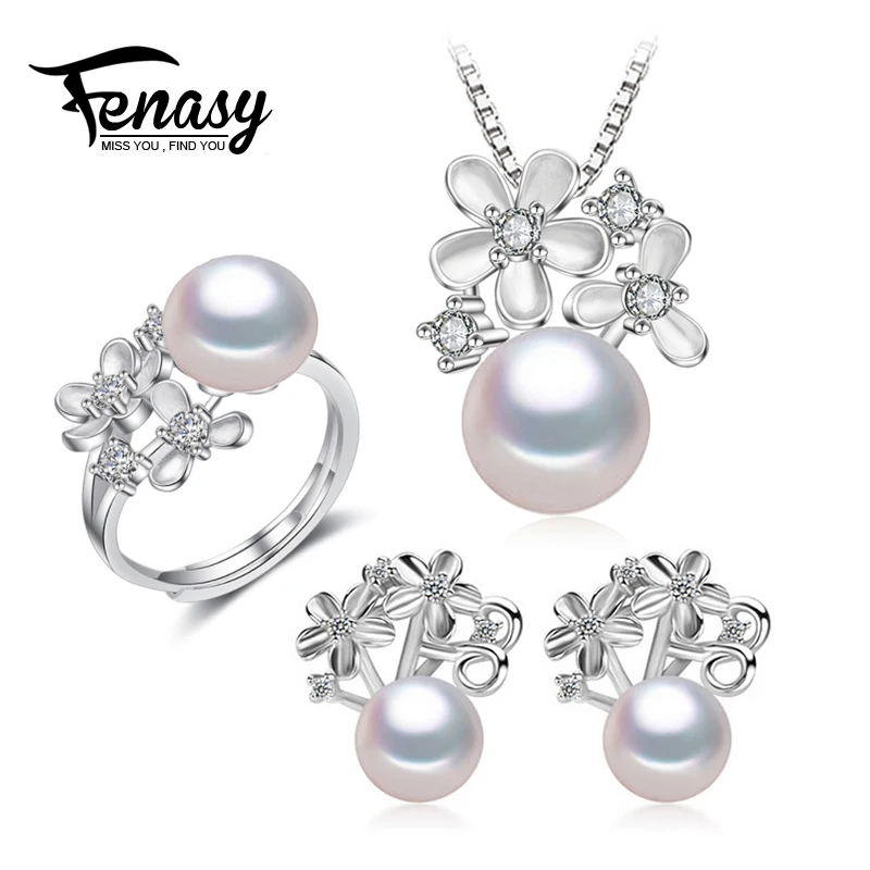 

FENASY Pearl Jewelry Brand wedding engagement jewelry sets Natural Pearl pendant Necklace women/stud Earrings,crown earrings