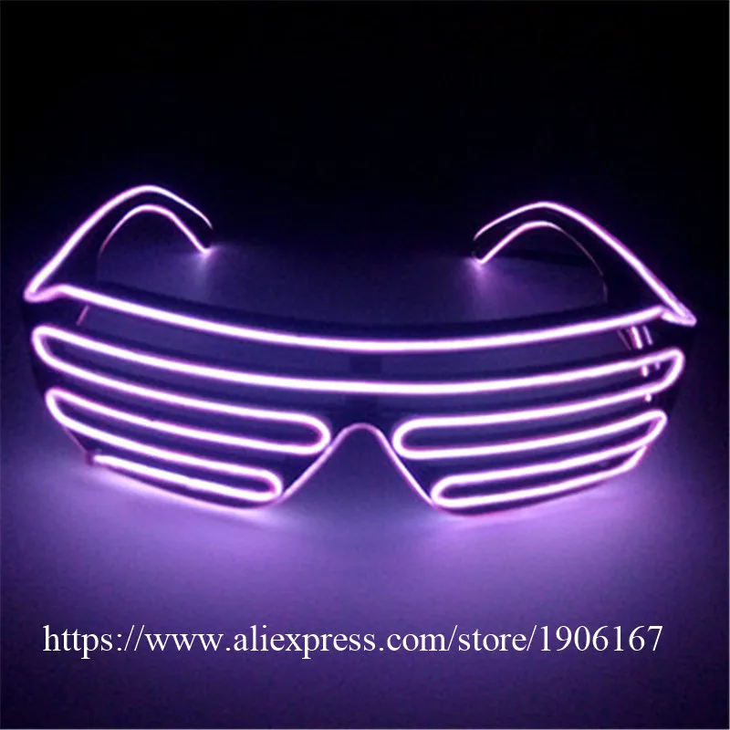 Free shipping Blue el glasses El Wire Fashion Neon LED Light Up Shutter Shaped Glow Rave Costume Party DJ Bright SunGlasses11