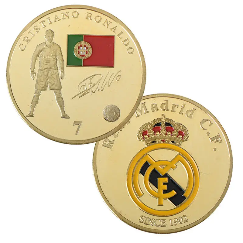 Madrid Spagna Stella del Calcio Cristiano Ronaldo Gold Plated Sfida Moneta Regali Aziendali Calciatore Oro Monete Da Collezione