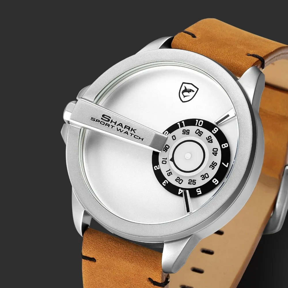 Крутые модные спортивные часы SHARK с большим циферблатом, военные кварцевые мужские часы с кожаным ремешком, высококачественные наручные часы Relogio Masculino/SH566