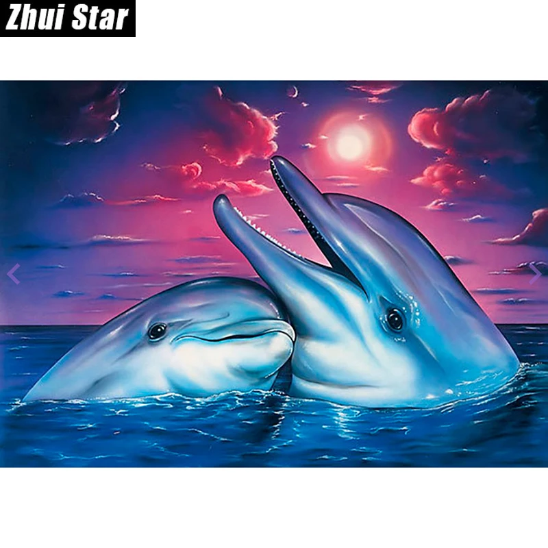 

Full Square Diamond 5D DIY Diamond Painting "Happy dolphin" Embroidery Cross Stitch Rhinestone Mosaic Painting Decor