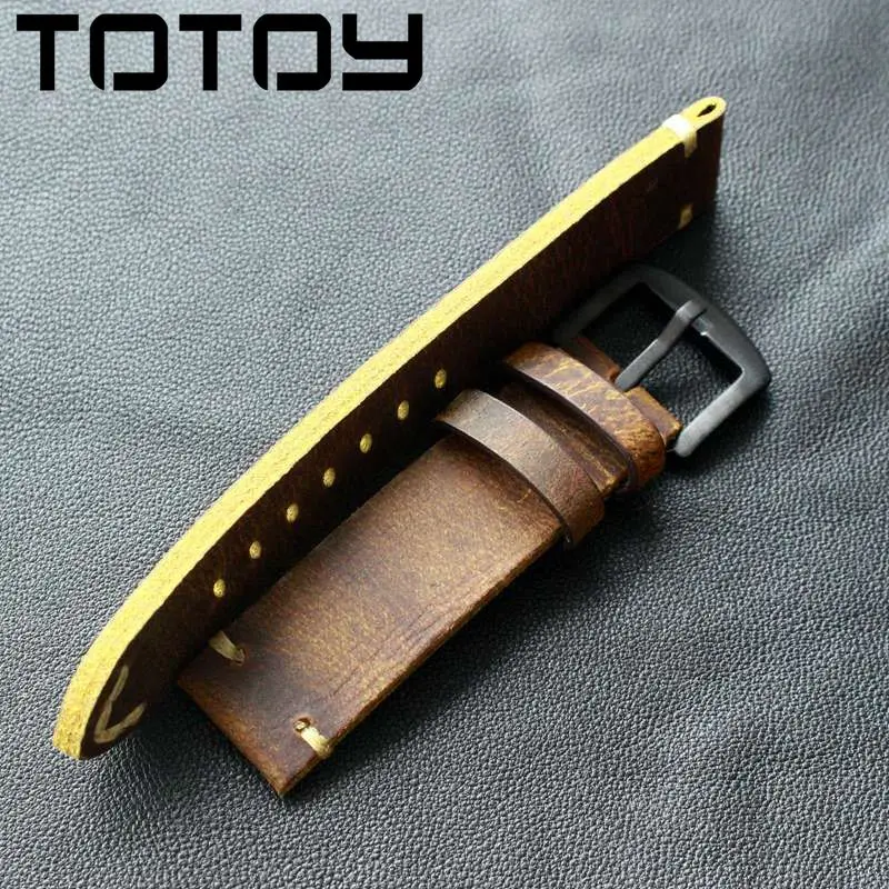 Винтажный кожаный ремешок для часов TOTOY ручная работа из бешеной кожи 19 20 21 22 24 м в