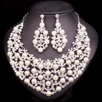 

Fashion Jewellery Imitation Pearl Necklace Earrings Bridal Jewelry Sets For Brides Party Wedding Costume Accessories Decoration