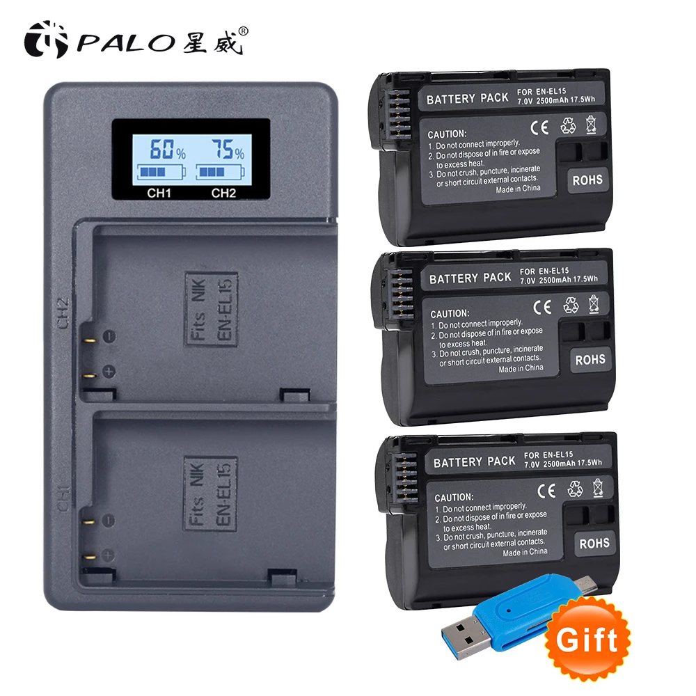 3 шт. 2500 мА/ч EN EL15 RU ENEL15 камера Батарея Dual USB зарядное устройство для Nikon Coolpix D7000 D7100