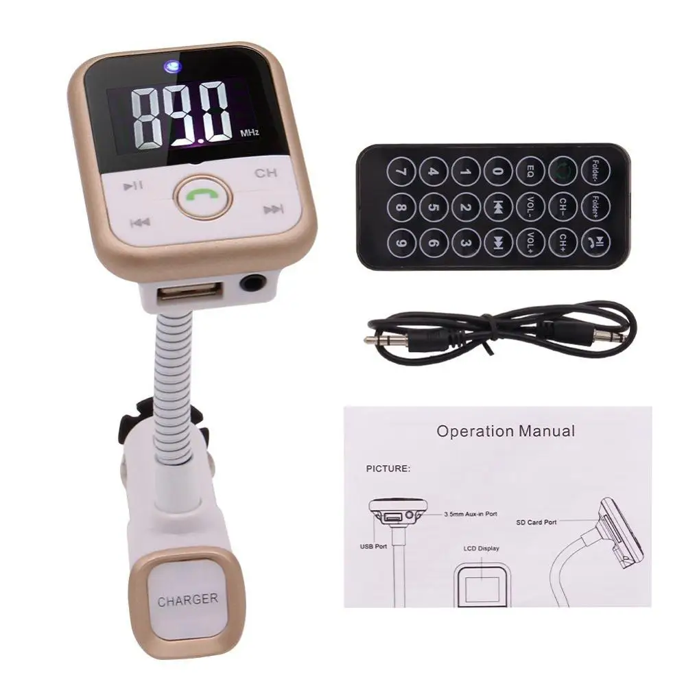 

In-Bluetooth Car Kit MP3 Player Handsfree Wireless FM Transmitter Radio Adapter With LCD Remote Control For SmartPhone