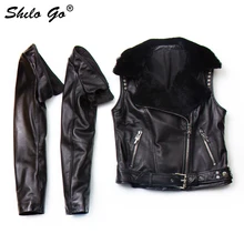 Кожаная куртка женская зимняя модная куртка из натуральной овечьей кожи с заклепками, Мужская косуха