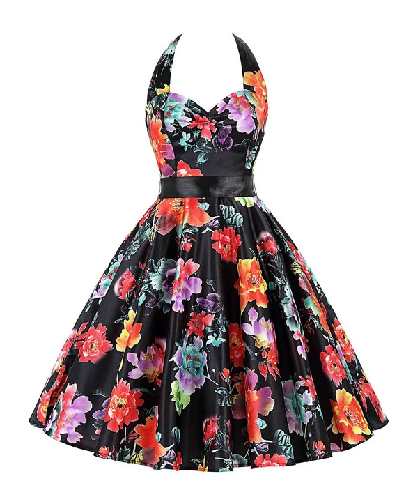 Женское платье с цветочным принтом открытой спиной и лямкой на шее|dress 50s|summer