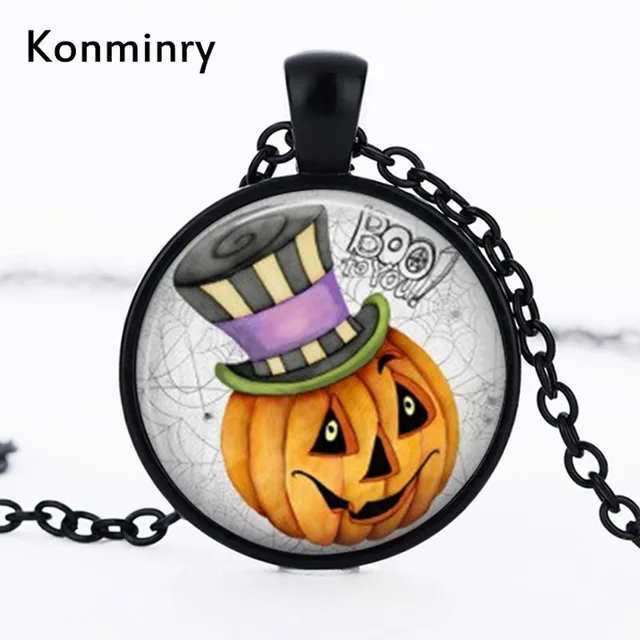 Fashion Halloween Necklace Glass Pumpkin Art Pendant Necklace Pumpkin