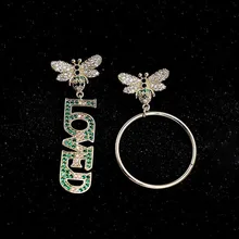 S925 Серебряные иглы Модные асимметричные серьги в виде пчел микро мозаика AAA+ Топ CZ Кристаллы круг/письмо кулон серьги для женщин