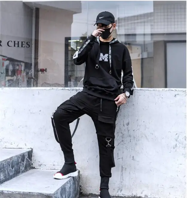Hooded sweater M-2XL! Осенние и зимние модели Национальный супер огонь буквы ленты хип-хоп мужские поддельные два свободные с капюшоном - Цвет: Hooded sweater