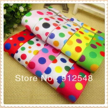 

1'' (25mm) free shipping 2013 new arrival color dot printed grosgrain ribbon Gift wrap ribbon 10 style mix 102327