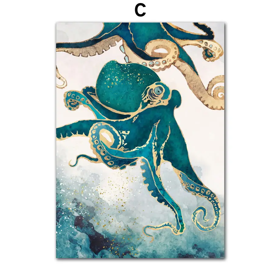 Змея Осьминог Медузы кальмары скандинавские плакаты и принты настенные художественные картины на холсте настенные картины для гостиной художественные принты Декор - Цвет: C