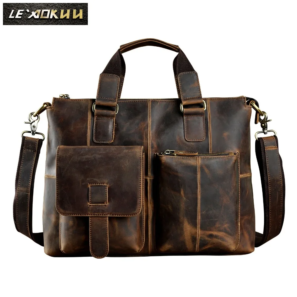 Мужской портфель из натуральной кожи, античный дизайн, деловой портфель, чехол для ноутбука, сумка через плечо, портфель, B260d