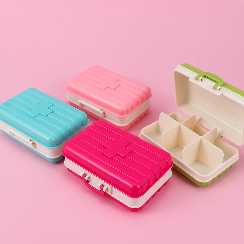 Mini Suitcase Modeling 6 Slots Home Medicine Box Creative Portable Outdoor Travel Pill Case Storage Cases | Дом и сад