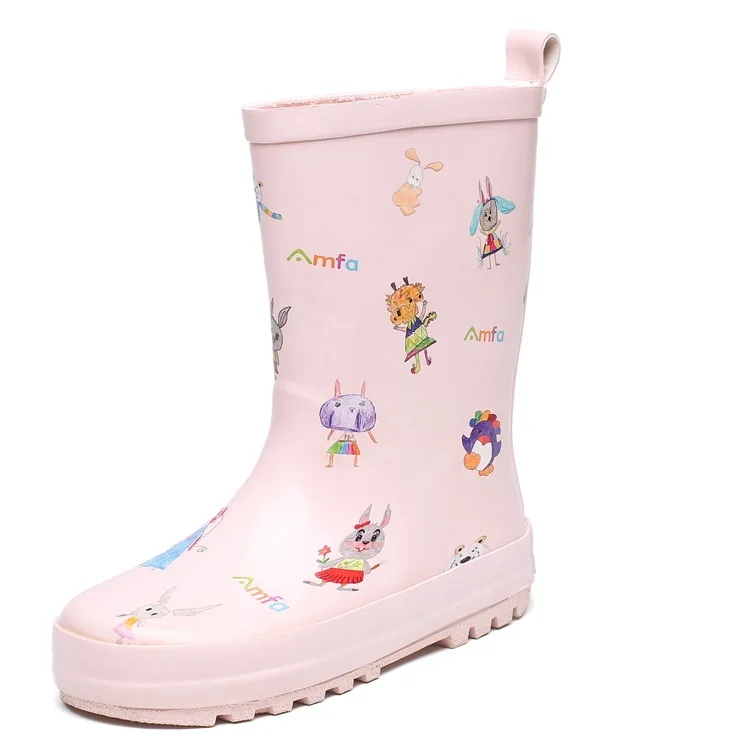 Детские резиновые сапоги для дождливой погоды; детская обувь для дождливой погоды для маленьких мальчиков и девочек; детская водонепроницаемая обувь - Цвет: pink