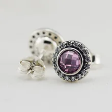 Ювелирные изделия из стерлингового серебра 925 пробы, блестящие серьги-гвоздики с розовым кристаллом и прозрачным фианитом