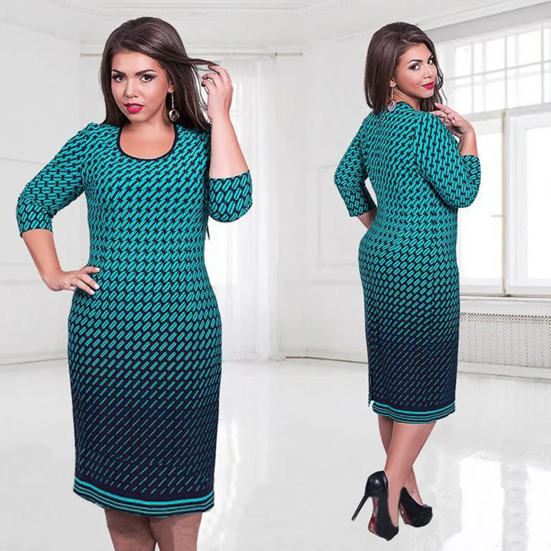 5XL 6XL Large Size 2016 Autumn Dress Big Size Printed Dress Green Pink White Straight Dresses