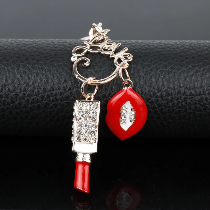 

MQCHUN Fashion Charm Lipstick Rhinestone Keyring For Handbag Car Bag Keychain Lady's Cute Crystal Lipstick Lips Key Chains Rings