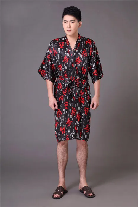 Новое поступление, черный, красный китайский Мужской Атласный банный халат, новинка, кимоно юката с принтом, летняя одежда для отдыха, пижама s m l xl XXL 011027