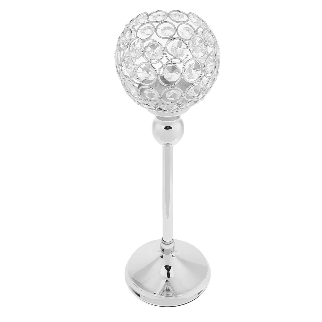 2Pcs Silver Globe Pillar Votive Candle Holder Wedding Banquet Centerpiece 35cm + 30cm