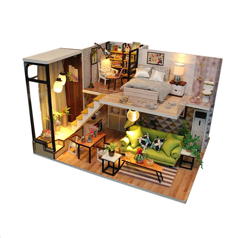 

Diy Doll House Toy Wooden Miniatura Doll House Miniature Dollhouse Toys with Dust Cover Furniture Led Lights Kids Birthday Gif