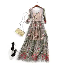 Broderie robes de fête piste florale bohème fleur brodé 2 pièces Vintage Boho maille robes pour femmes Vestido D75905