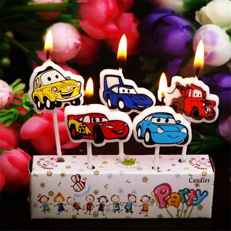 Cake Candles 5Pcs Mcqueen Cars Bougies Cake Toppers Cartoon Cupcake
