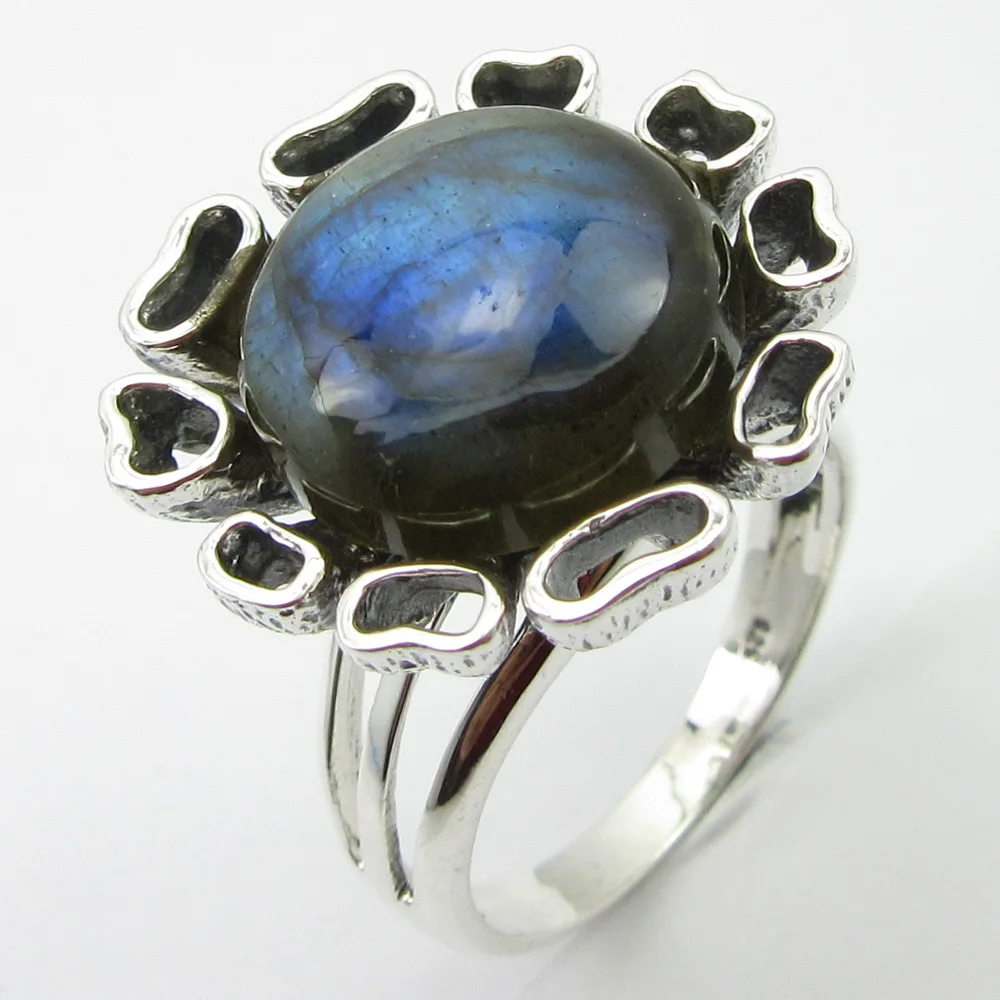 

Labradorite Ring Sz 8 Pure Silver Gems Jewelry Unique Designed