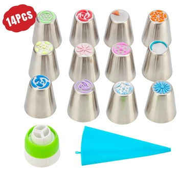 

14pc/Set Cake Decorating Tools Russian Tulip Icing Piping Nozzles Stainless Steel Flower Cream Pastry Tips Nozzles Bag Cupcake