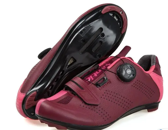 Santic/Женская обувь для шоссейного велоспорта; обувь с замком для шоссейного велосипеда; велосипедная обувь с нейлоновой подошвой для мужчин и женщин - Цвет: Красный