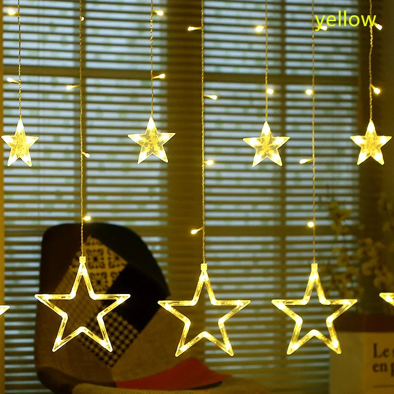 

2.5M EU Plug Curtain Star Lcicle String Lights New Year Christmas Decoration Led Lights Party Home Decorations Hanging Pendant