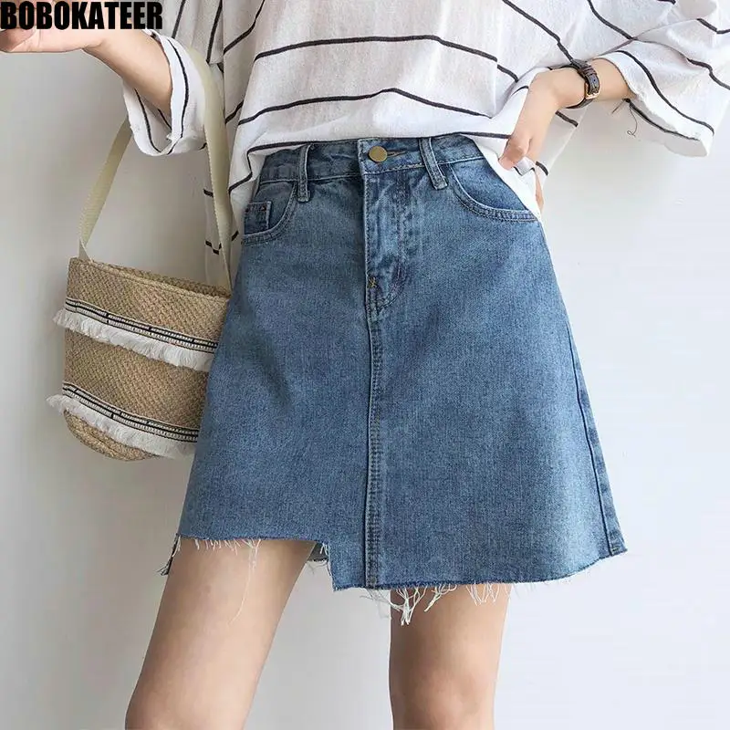 

BOBOKATEER Plus Size Denim Skirt Women Skirts Womens Summer Casual Sexy High Waist Mini Jeans Skirt Jupe Femme New Fashion 2019