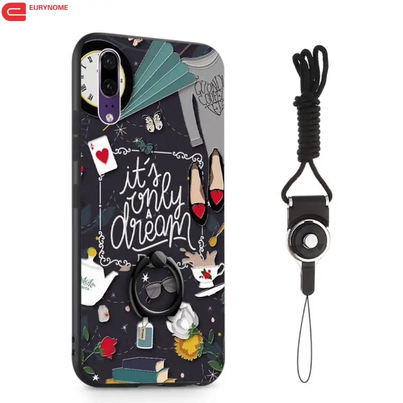 

Ring Holder Case For Huawei P20 3D Relief Cute Cartoon Cat Plastic with Tpu Cover Case for Huawei P20 PRO Case With Lanyard