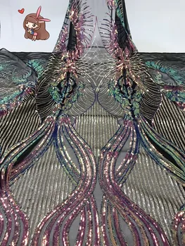 

Sophia-5.1902 Hot selling african sequins lace fabric tessel fringel embroidered tulle mesh lace fabric