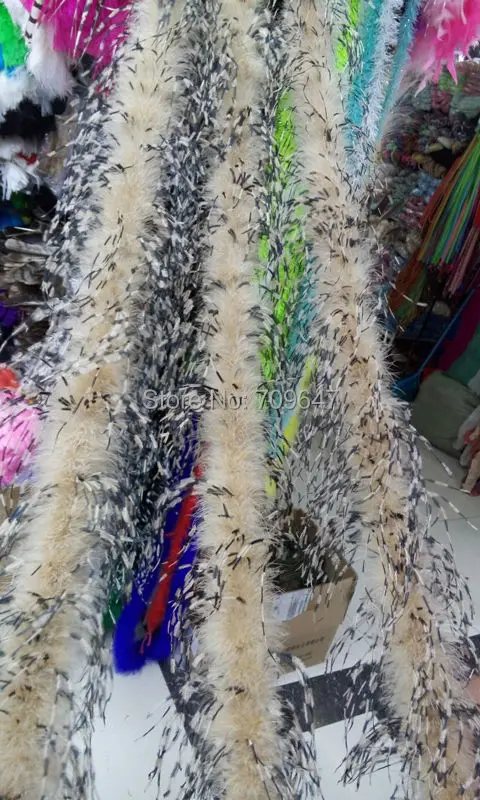 

Feather decoration!1pc/lot Luxury Khaki & Black White OSTRICH BOA MARABOU FEATHER BOA - dance, costume, burlesque high quality