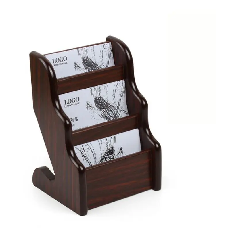 

triple-layer wood desk name card holder box case office table stationery organizer