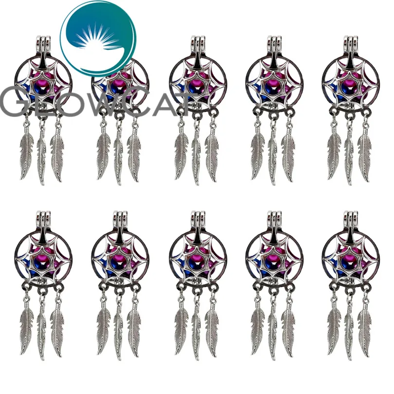 

10x K616 Lucky Dream Catcher Beads Cage Pendant Essential Oil Diffuser Pearl Cage Locket For Oyster Jewelry Making Supplies