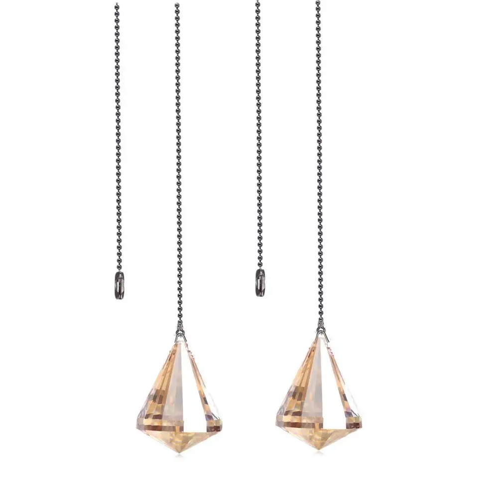 

H&D 2 Pack 38mm Crystal Cone Prism Crystal Pull Chain Extension with Connector for Ceiling Light Fan Chain (Champagne-Cone)