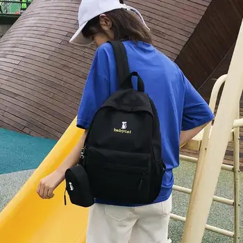 

2pcs/set Cute Cat Print School Backpack Women Nylon Travel Clutch Preppy Style Casual Knapsack Backpack Female