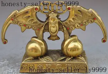 

Crafts statue auspicious China brass Fengshui Wealth Longevity Peach Bat Fu statue Sculpture halloween