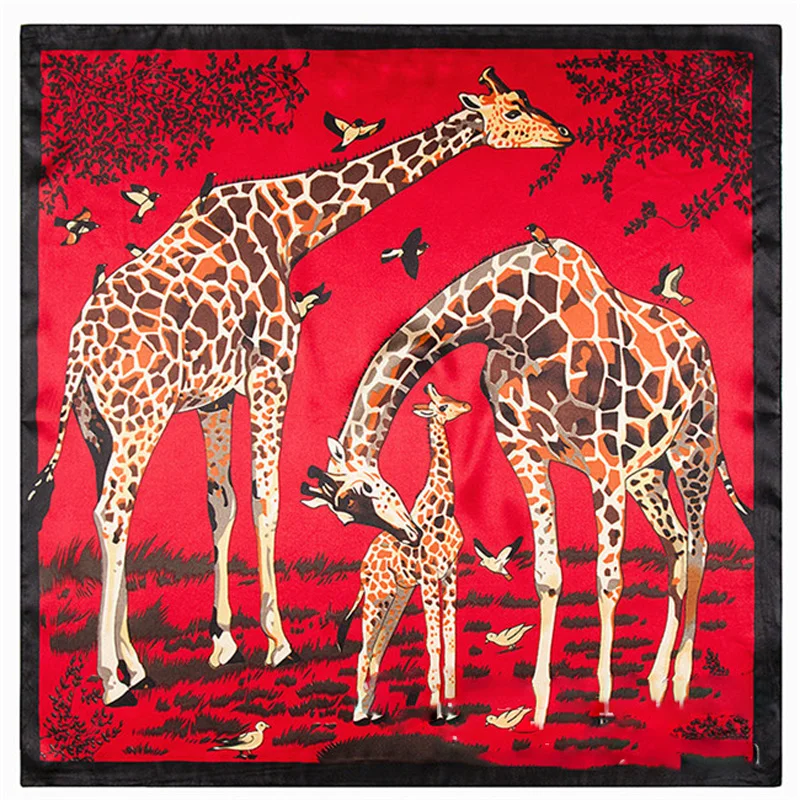 

Women Scarf European and American Big Giraffe Animal Print Silk Ladies Small Square Scarf Wholesale Scarves Shawl 60cm*60cm